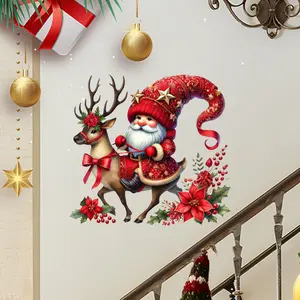 1pc cute Christmas elf and reindeer stickers, self-adhesive and detachable PVC material, suitable for room decoration, wallpaper, bedroom decoration, wall decoration, home decoration and Christmas party decoration