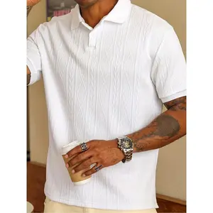 KZZ Men's Solid-Colour Polo Shirt Jacquard Design Soft Breathable Fabric for Outdoor Leisure Business Wear Holiday Essentials