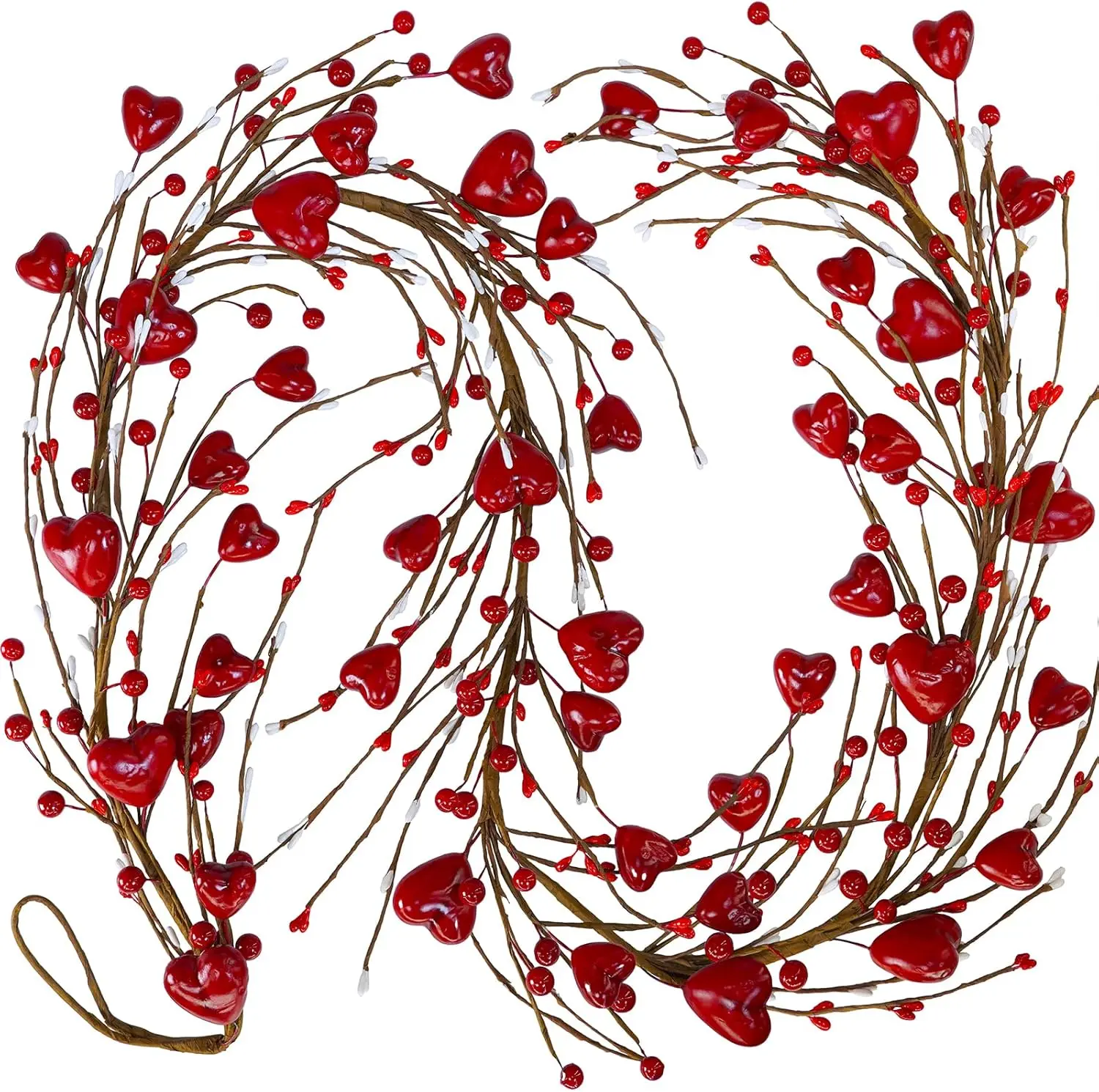 5.2' Valentine's Day Garland Red Heart and Berry Garland Red Heart Burgundy Berry Pip Berry Artificial Garland Decorations for Spring Wedding Valentine Fireplace Mantel Table Décor