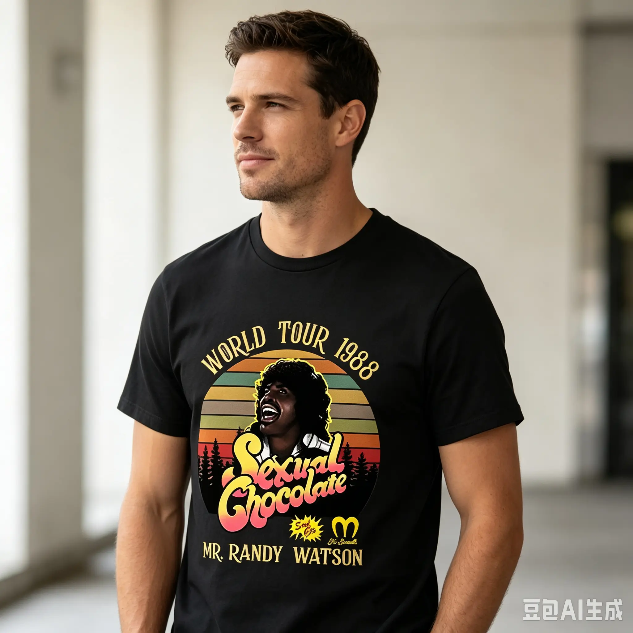 Men's 100% Cotton Streetwear Short-Sleeve T-Shirt - 1988 Rapper World Tour Retro Classic Exquisite Letter Print, Round Neck, Casual, Classic Fit, Holiday Gift Tops