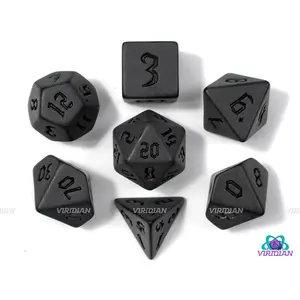 Gothic Abyss | Opaque Matte Dark Gray-Black, Uninked with Stylized Gothic Font | Acrylic Dice Set (7)