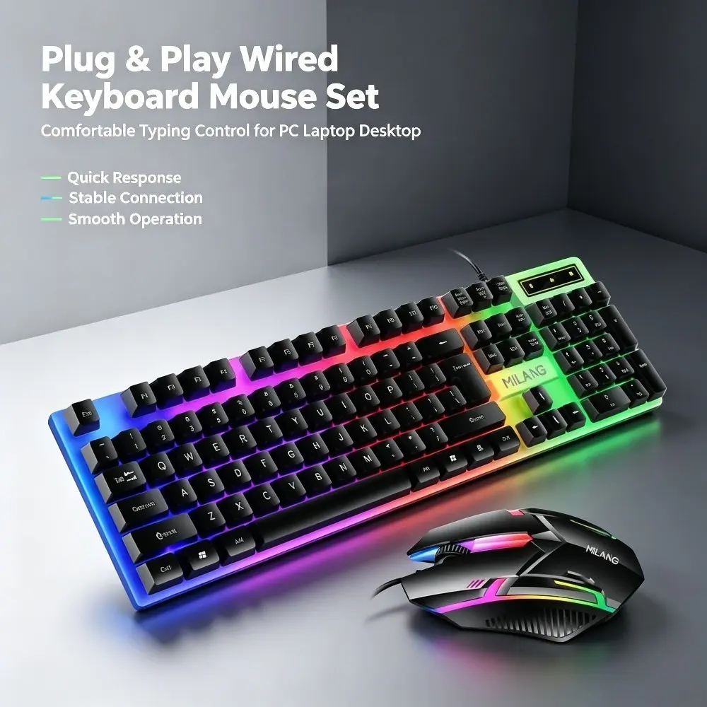 Wired 104-Key Full-Size Esports Gaming Office Keyboard and Mouse Combo - Ergonomic RGB Luminous Mouse, Plug-and-Play USB, Black-White Dual Color, Universal Fit for Computer/Desktop/Laptop (Indoor Recreation), Gaming Combo