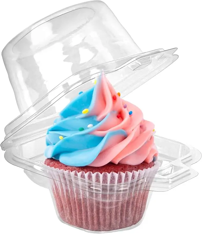 100 Pcs Individual Cupcake Containers, Plastic Clear Cupcake Boxes, Disposable Single Cupcake Holders with Dome Lid, Stackable Muffin Carrier for Wedding