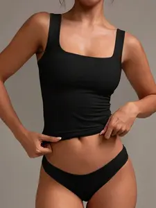 Women's Square Neck Crop Tank Top, Solid Color Sleeveless Slim-fit Versatile Top Perfect for Daily Wear & Loungewear