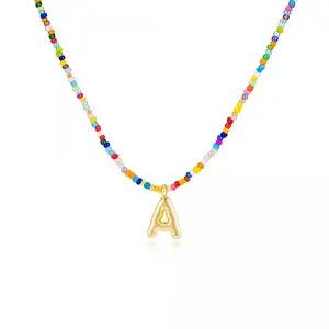 Colorful Letter Necklace for Women Bubble Initial Letter Handmade Beaded Necklace Dainty Custom Cute Beach Boho Necklace Modern Versatile Accessories