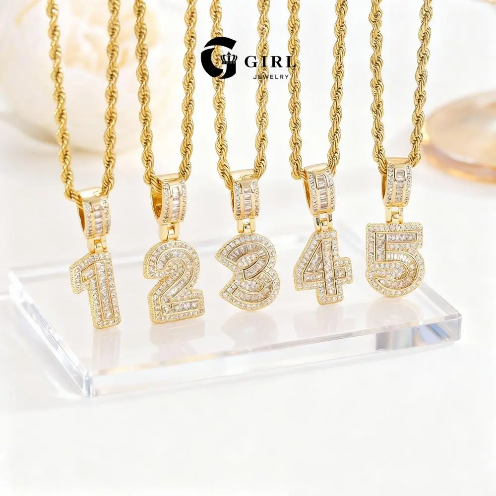 GGIRL 18K Gold Plated Brass Number Pendant Necklace 0-9 Lucky Numbers 23.6in Chain Unisex Jewelry Gift for Christmas Birthdays