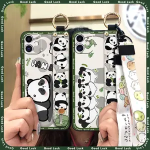 Soft case Cute Phone Case For iphone 12 Mini Wristband Wrist Strap Cartoon Silicone ring Back Cover Anti-dust panda Dirt-resistant Waterproof Lanyard Fashion Design Kickstand