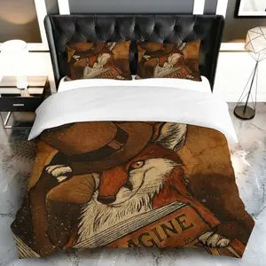 3PCS Duvet Cover Set, 1 Duvet+2 Pillowcases(Without filler), Vintage Fox Illustration Victorian Steampunk Literary theme, Thanksgiving bedding set, Cozy Rustic Aesthetic Bedroom Living Room Decor, Suitable for decoration Guest room Cottage Loft
