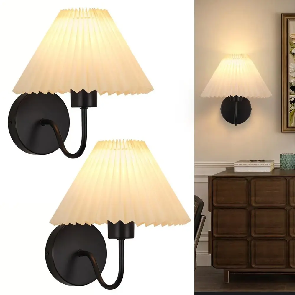 2-Piece LED Ruffled Fabric Pendant Light Set, Simple Curved Tube Wall Lamp, RGB Rechargeable Bulb with Remote, Bedroom Living Room Decor