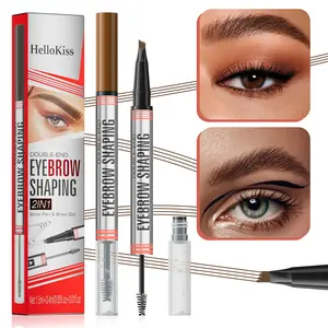 Waterproof Smudge-Proof Long Lasting Eyebrow Pencil, 2-in-1 Micro Fork Tip Eyebrow Pen & Eyebrow Setting Gel, Create Natural Wild Brow, Professional Brow Styling Cosmetic Makeup Tool for Women para laminar de finir cejas micro-fork