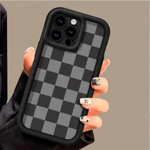 A Basic Checkered TPU Case for iPhone 17 Pro Max 16 16e 15 14 Plus 13 12 Mini 11 Air X XS Straight Edge Drop-Resistant Rugged Durable Cover Shell Valentine's Day Gift 2D printing