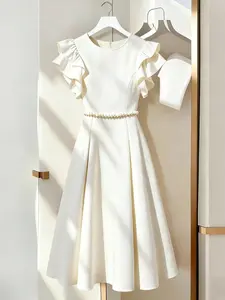 Elegant Chic Feminine Sleeveless Dress, Fitted A-Line Short Dress with Pearl Belt, Perfect for Dates, Engagements, Weddings, Daily Wear, Womenswear