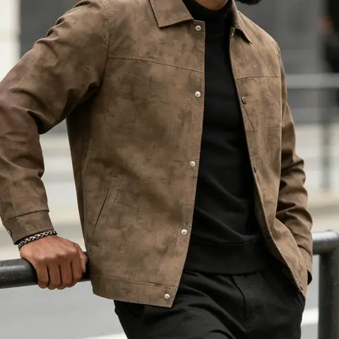 Men's Casual Lapel Fitted Long Sleeve Jacket, Casual Fitted Jackets, 100% Polyester, Button Front with Snap Closure, Versatile Lightweight Business Vintage Classic Coat, Menswear