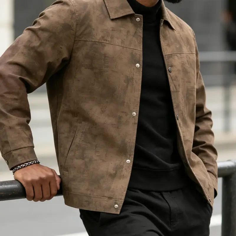 Men's Casual Lapel Fitted Long Sleeve Jacket, Casual Fitted Jackets, 100% Polyester, Button Front with Snap Closure, Versatile Lightweight Business Vintage Classic Coat, Menswear