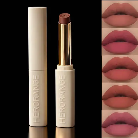 HERORANGE 5-Piece Velvet Assorted Lipstick Shades Multi-Pack - Plant-Based Squalane, Gentle, Ammonia-Free, Toxin-Free, Hydrating Matte Non-Stick Makeup Product for Adults, 24-Hour Wear, Lip Care, All Skin Types, Hydrate Boost, 24 Months Use Suitability