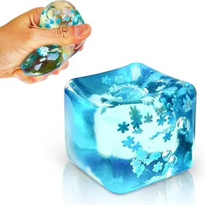 Slow Rise Stress Balls (2-Pack) - Square Ice Cube with Snowflakes Inside, Sensory Fidget Toys for Anxiety Relief in Adults & Kids, Calming Squishy for Classroom Prizes & Office Desk, Relaxation Gift, Stress Relieving Accessory