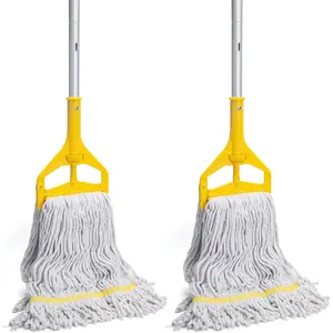 Commercial Mop Heavy Duty Industrial Wet Mops,Looped-End String  Mop Replacement  with 59" Long Handle,for ,Kitchen,Garage,Office,Workshop,Warehouse Floor Cleaning(2 Pack)