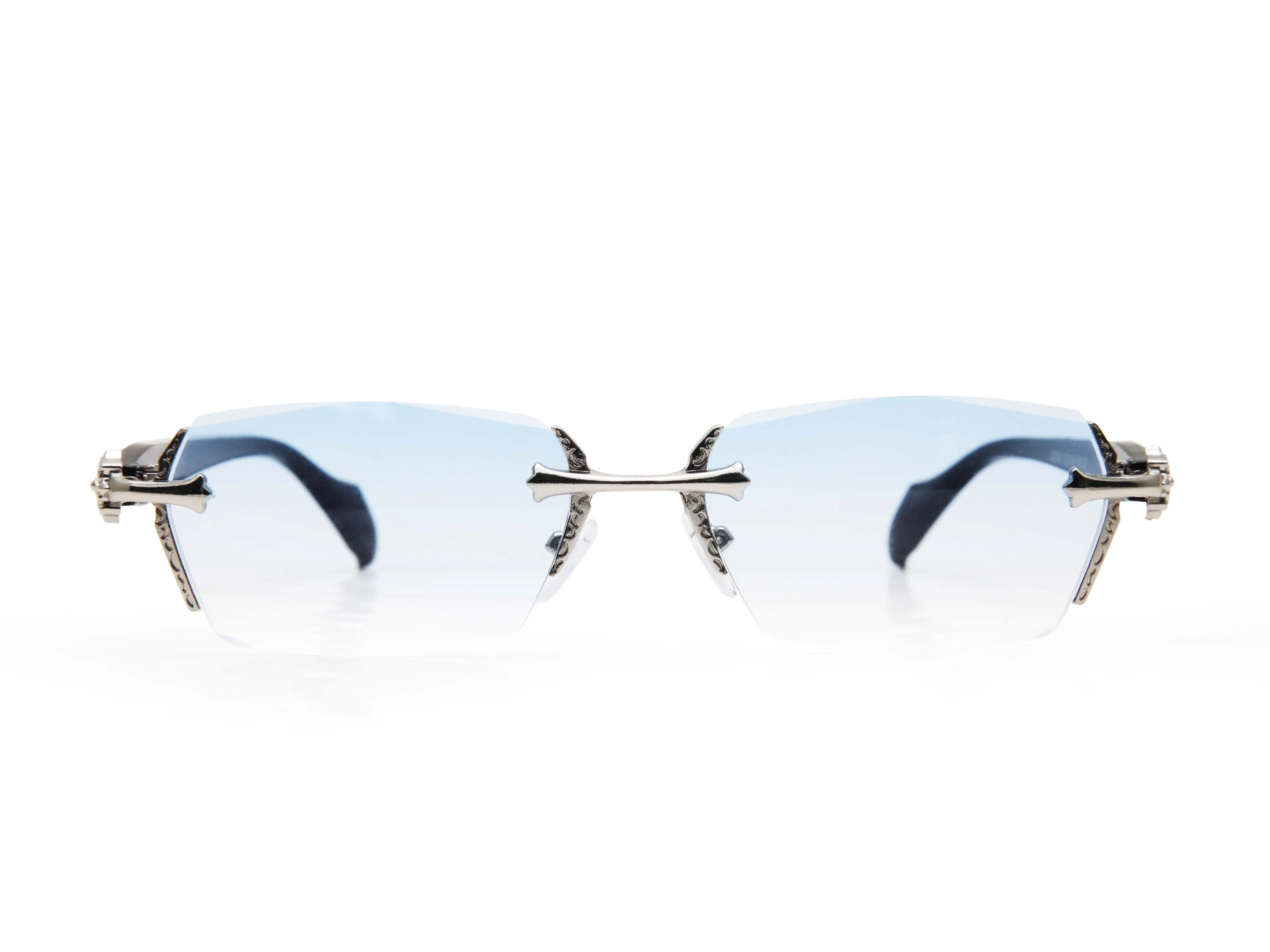 Blue Tint Rimless Sunglasses, Vintage Y2K Fashion Glasses, Trendy Unisex Eyewear with UV Protection,Retro,Gold,millionaire,sport,LED,metal,over,cute