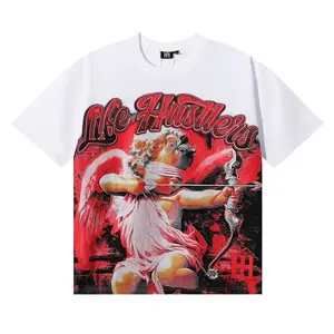 Masked Angel Shooting Arrows Diamond Cotton Short Sleeve Tshirts For Men Women Crew Neck Loose Oversized Summer T Shirt Life Hustlers Praying Angel Baby Graphic Hotfix Rhinestone Pure Cotton Streetwear Casual Trendy Top