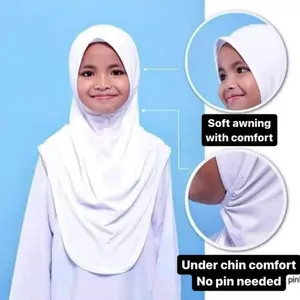 White Instant One Piece Pull-On School and Sports Hijab with Soft Awning , No Pin Necessary for extra comfort