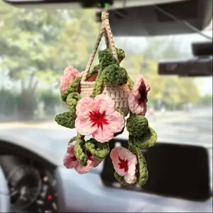 Handmade Crochet Flower Car Hanging Ornament, Cute Car Rearview Mirror Hanging Decoration, Car Interior Decoration Accessories for Women & Men, Car Trinkets