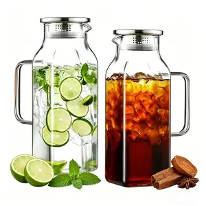 2 Quart (2 Liters/68 oz) Square Glass Pitcher with Lid and Spout, Water Pitchers with Handle for Fridge,Large Jug for Iced Tea, Coffee,Juice,Milk,Beverage, Borosilicate Glass Carafe for Hot/Cold Drink