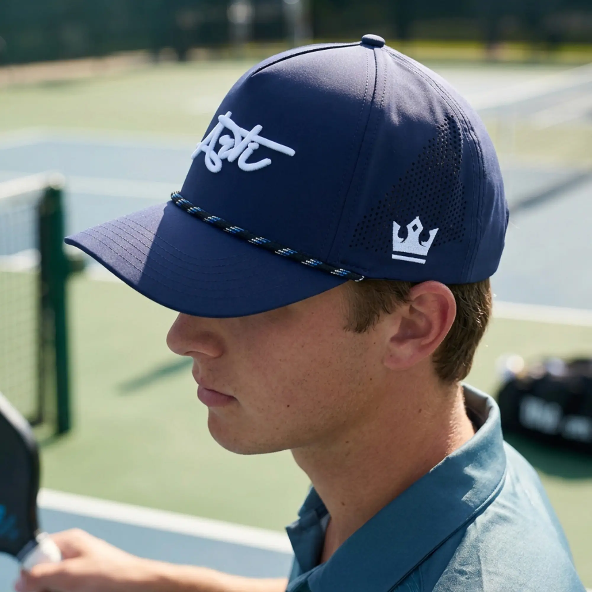 ARTI Navy Performance Rope Mesh Snapback Hat ,Mesh Panels, One Size, Men Women Breathable Pickleball Trucker Cap,3D Embroidery Crown Logo Perforated Trucker Cap