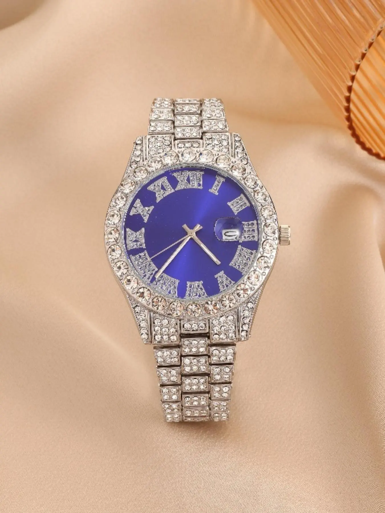 Gold And Blue Faux Rhinestone Vintage Women’s Round Watch Round Gold Watch - Etsy main image 2