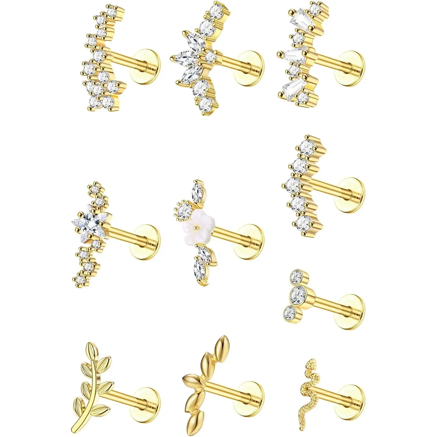 Milacolato 16G Hypoallergenic Stainless Steel Internally Threaded 6mm Flat Back Earrings for Women, Secure-Fit Butterfly CZ for Tragus Helix Cartilage Piercings, Suitable for Showering Everyday Wear, Cubic Zirconia