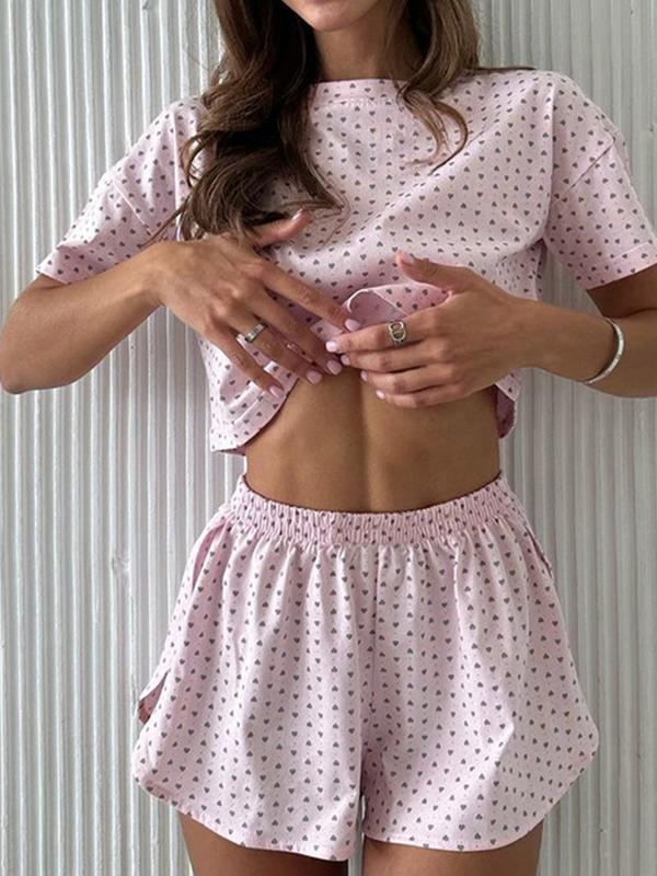 Two-piece set Simple Four Seasons Spring and Summer Contrast Stripes Casual Loose Knit Short Sleeves Tops Side Slits Shorts Home Clothes Set Suitable for Home Use Silk Satin Lace Pajama Set pajamas Striped Beach organic fabric