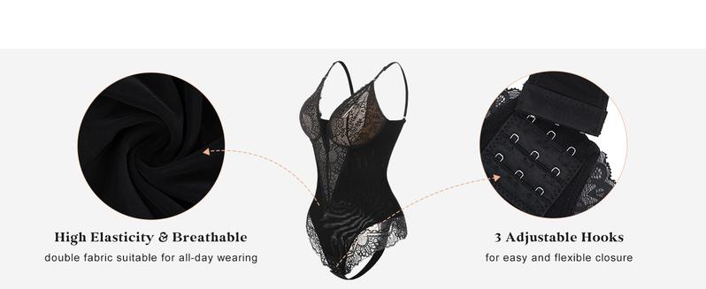 Popilush Deep-V Neck Built-in Shaper Lace Bodysuit - live Popilush Deep-V Neck Built-in Shaper Lace Bodysuit - live