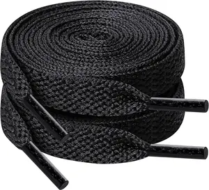 120cm/47inch Flat Shoe Laces for Sneakers, Sturdy Polyester with Non-Fray Tips, Ideal for Various Wear and Bags, Black