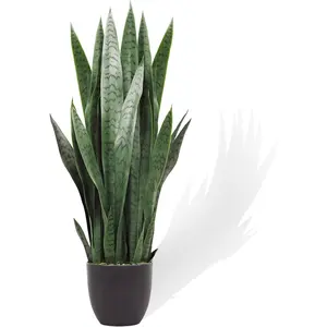 3FT Artificial Snake ,  Sansevieria Indoor Outdoor, 28 Thick PE Leaves Lifelike Faux Silk ,  Decor Mother in Law Tongue 35in, Greenery for Office Decoration, Green