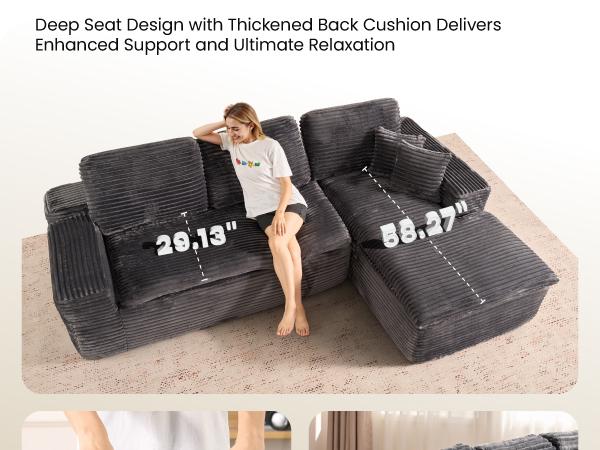 [Christmas]L-shaped Modular Sectional Sofa, Compressed Corduroy Fabric, Modern Style Living Room Sofa Bed, Space-Saving Recliner Design - Convertible Corduroy Sectional Sofa