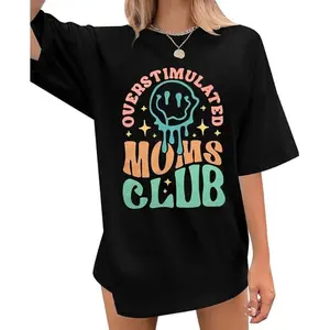 Overstimulated Shirt Women Mental Health Awareness T-Shirts Anxiety Tees Oversized Overstimulated Mom Short Sleeve Tops
