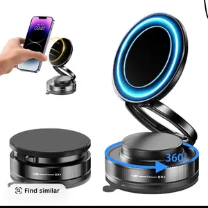 360 Rotating Magnetic Car Phone Holder with Blue LED Light for Easy Viewing and Secure Grip