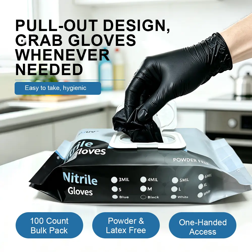 【YOTRUE】Disposable Black Heavy Duty Nitrile Gloves, Food Grade Waterproof Oil Resistant Kitchen Gloves for Cooking, Baking, Cleaning, Car Repair & Household Use
