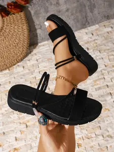 Women's Two-Wear Velvet Thick Sole Sandals, Arch Support and Foot Massage Design, Comfortable Lightweight Open-Toe Slippers, Casual Summer Shoes, Footwear Strap Slides