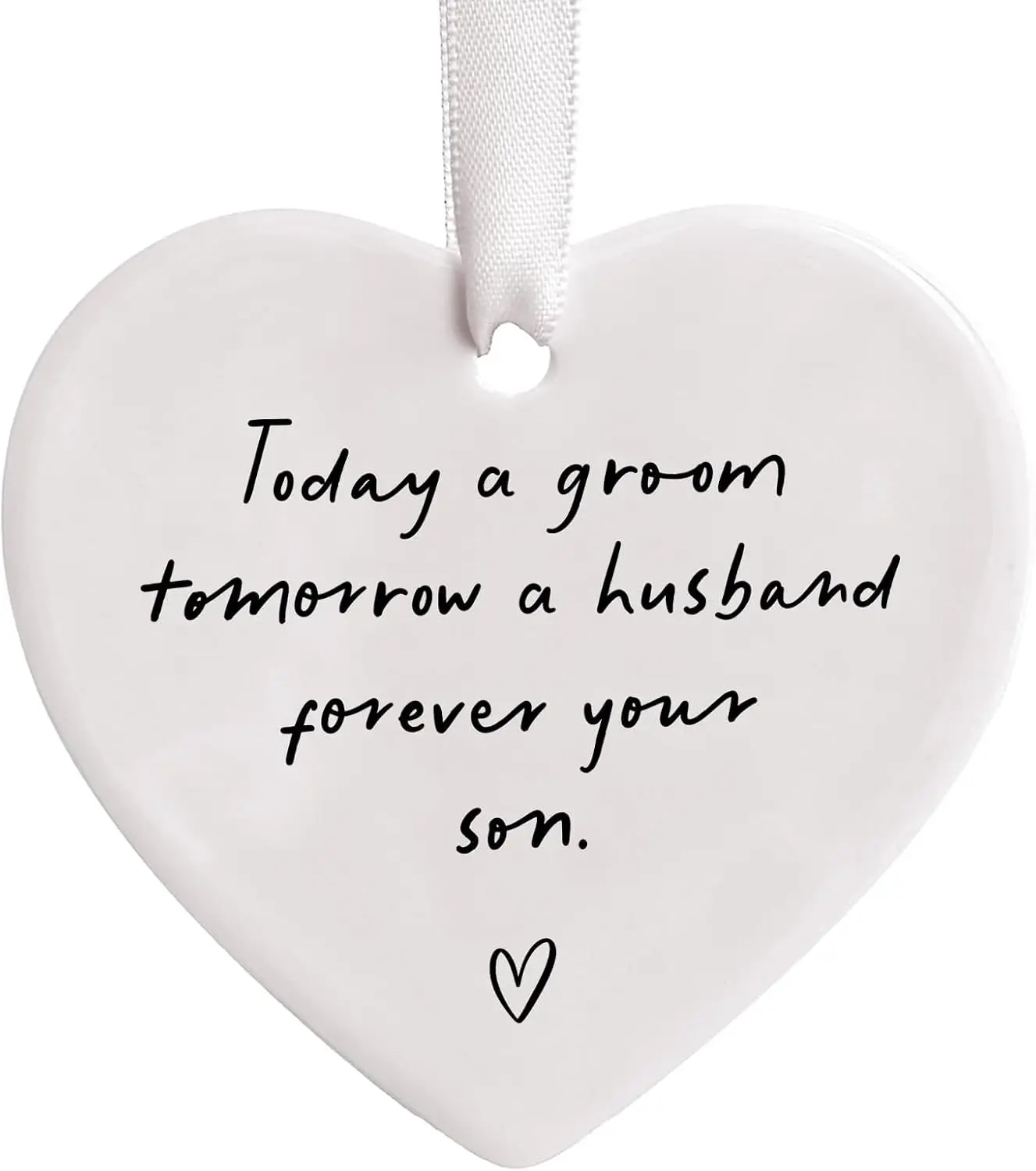 Mother of the Groom Keepsake from Son, Ceramic Heart Wedding Ornament for Mom, Sentimental Wedding Day Present for Bridal Shower, Reception, Engagement Party