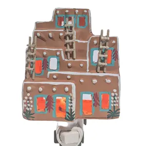 Multi-Level Winter Pueblo Ornament – with Light Bulb and US 2-Prong Plug – NM True Certified