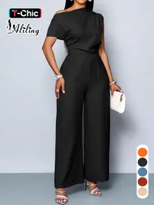 Aliling Elegant Chic Women's Solid Color Jumpsuit, High Waist Slim Fit Wide Leg Pants, Casual Fashion for All Seasons, Womenswear, Stylish Ladies' Romper