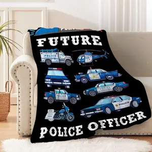 Soft Flannel Police Car Blanket - Perfect for Boys & Girls, Cozy Cartoon Design Throw for Couch or Bed, Ideal Gift for Police Officers, Machine Washable, All-Season Comfort