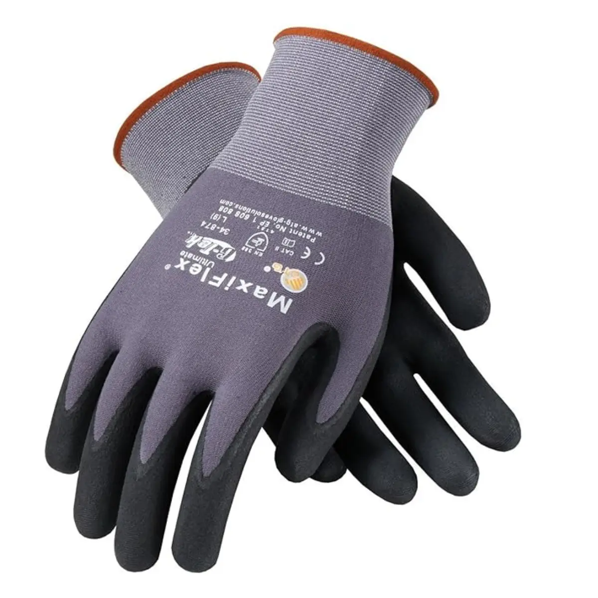 MaxiFlex 34-874 Work Safety Gloves - Seamless Knit Nylon, Nitrile Coated Micro-Foam, Palm & Finger Grip, 360° Breathability, FDA-Compliant, Cut Protection, Meets FDA Food Handling Requirements 21 CFR Part 196