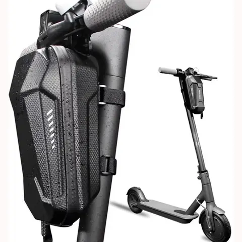 EVA Hard Shell Scooter Handlebar Bag - 2L Waterproof Front Tube Pouch, Sturdy Silicone Fit, PU Material, Adjustable Straps, Quick Release, Ergonomic Rack for Space-Saving, Travel Organizer for Cycling/Ebike Accessories, Headphones/Chargers Storage,sohochi