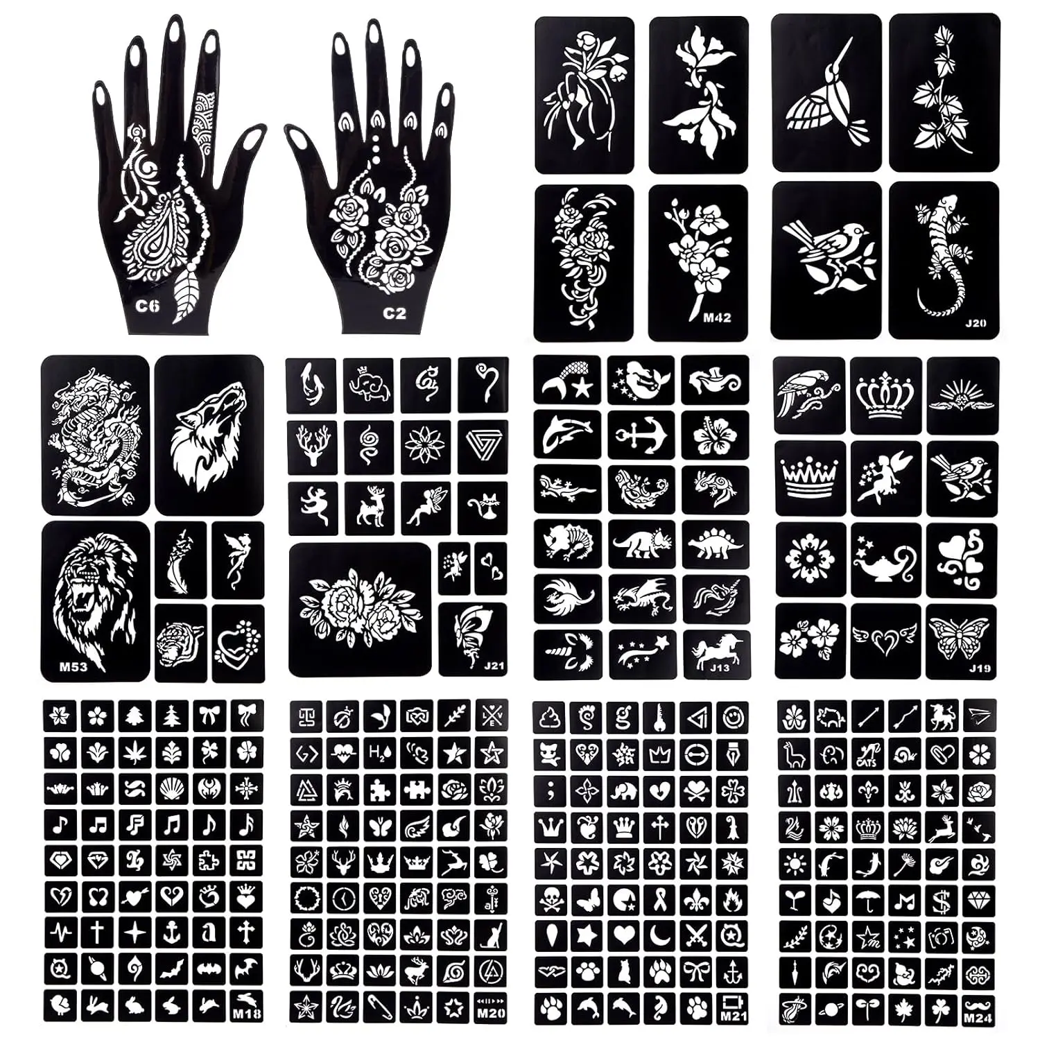 281PCS Semi Permanent Tattoo, 12 Sheets Henna Women Tattoo Stencil Temporary Tattoo Stickers for Face Paint Body Art