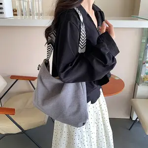 Women's Velvet Hobo Bag, Fashion Geometric Print Webbing, Casual Versatile Tote, Lightweight Large Capacity, Daily Use