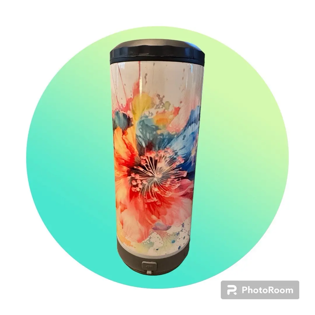 20oz 3-in-1 Portable Stainless Steel Speaker Tumbler - Classic Style Vacuum Flask with Flower Design and Lid