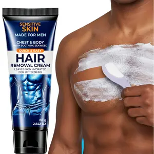 Men's Hair Removal Cream, Soothing Formula, Exfoliate & Moisturize, Gentle on Sensitive Skin, Achieve Smooth Skin, 80g