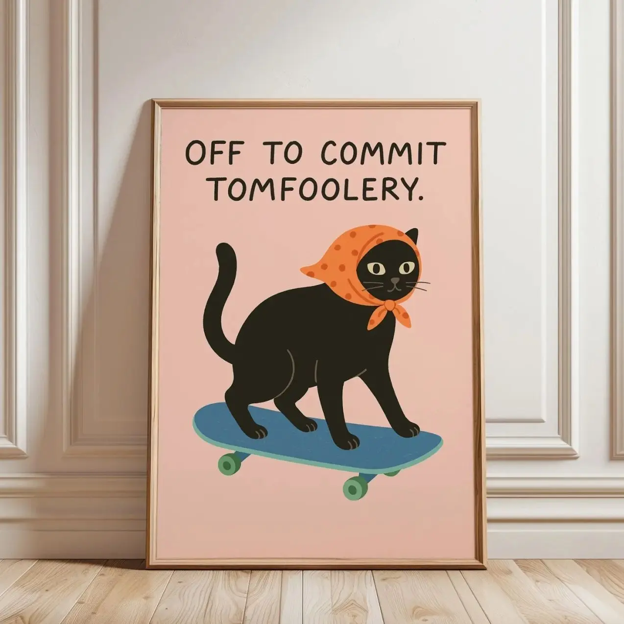 Funny Black Cat Poster,Off To Commit Tomfoolery Wall Art 2