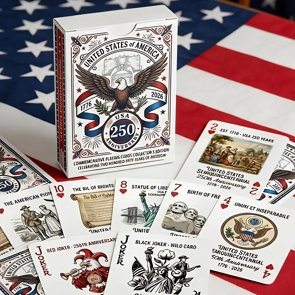 USA 250th Anniversary Premium Commemorative Playing Cards - Collector's Edition with Unique Historical Designs, Ideal for Family Gatherings, Game Nights & Patriotic Celebrations